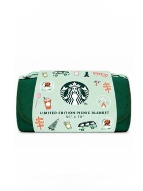 Starbucks Limited Edition Picnic Blanket 55x70 Teal Summer Road Trip Print NEW